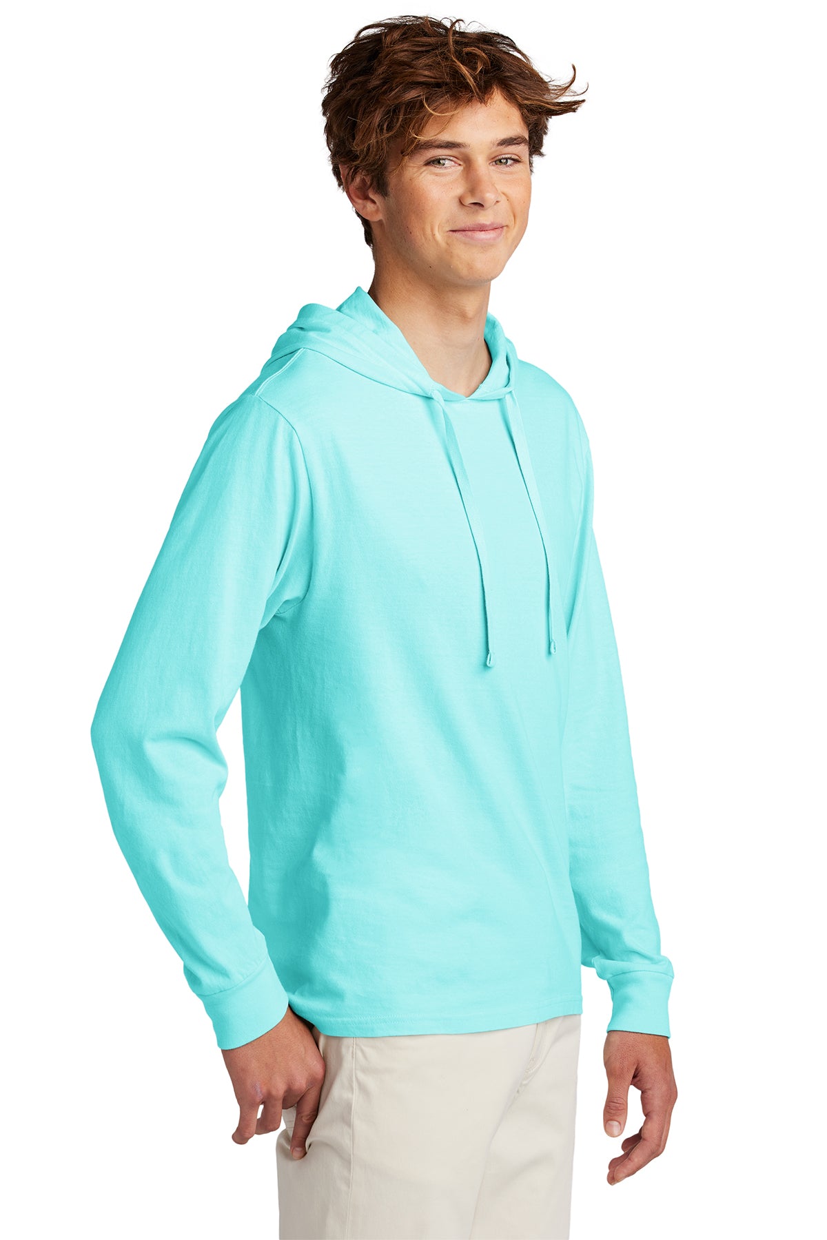 Port & Company Beach Wash Tee Hoodie in Glacier Aqua